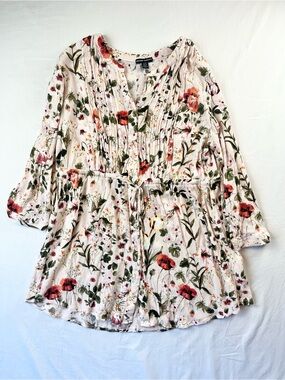 Hilary Radley Floral Boho Peplum Blouse Tie Waist Cottagecore Large